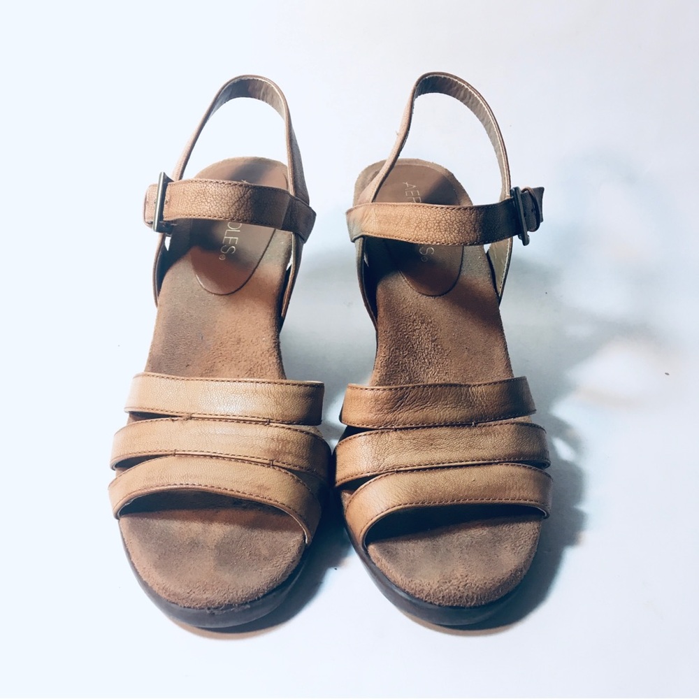 Aerosoles Heels Open Toe Ankle Strap Sandals Womens Size 8 UK 6 Tan Leather - Picture 3 of 10
